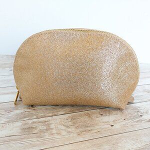 Bare Escentuals Makeup Bag Cosmetics Clutch Glitter Gold Metallic Zip Top Pouch